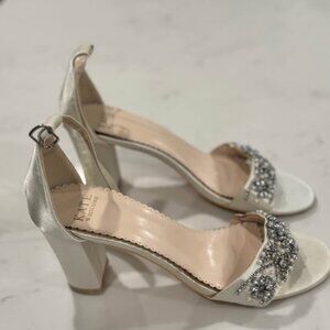 Kate Whitcomb Embellished Wedding Shoes Block Heel Lucy Ivory Women's Size 8